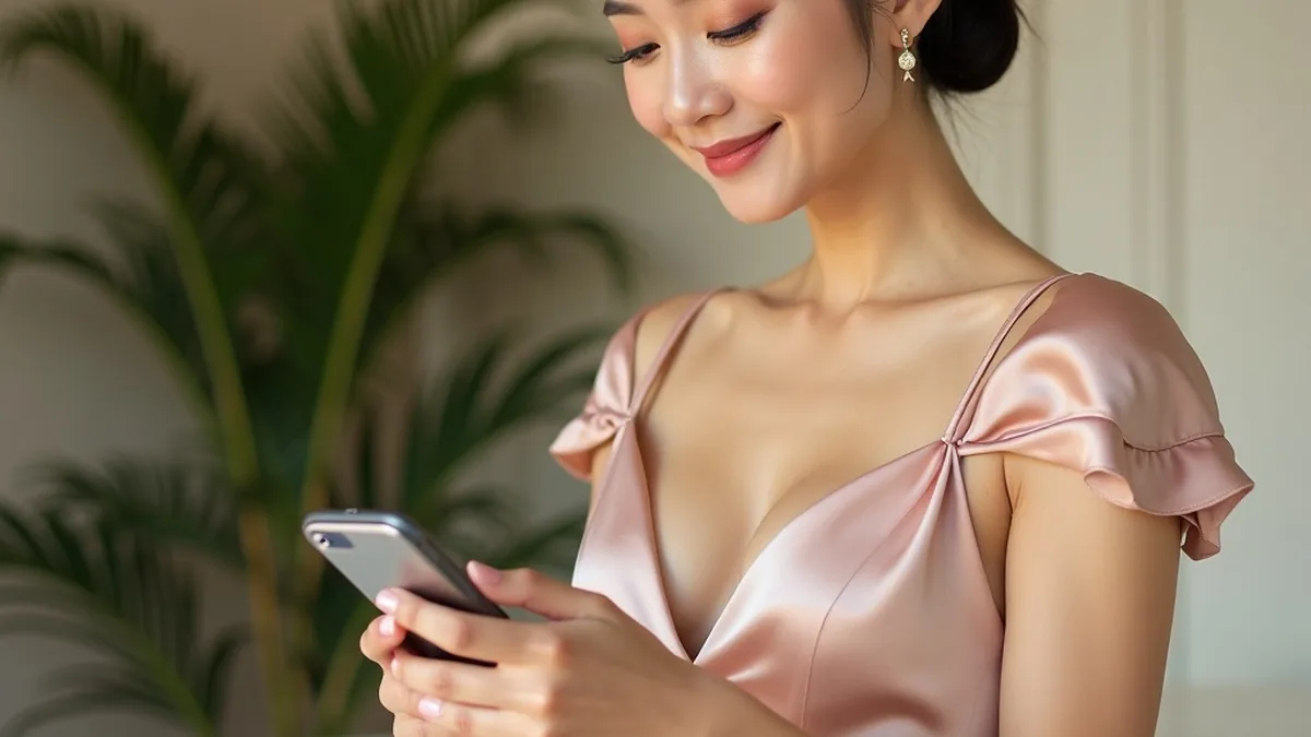 侧脸裁切礼服握空白手机,对应出勤预约入口