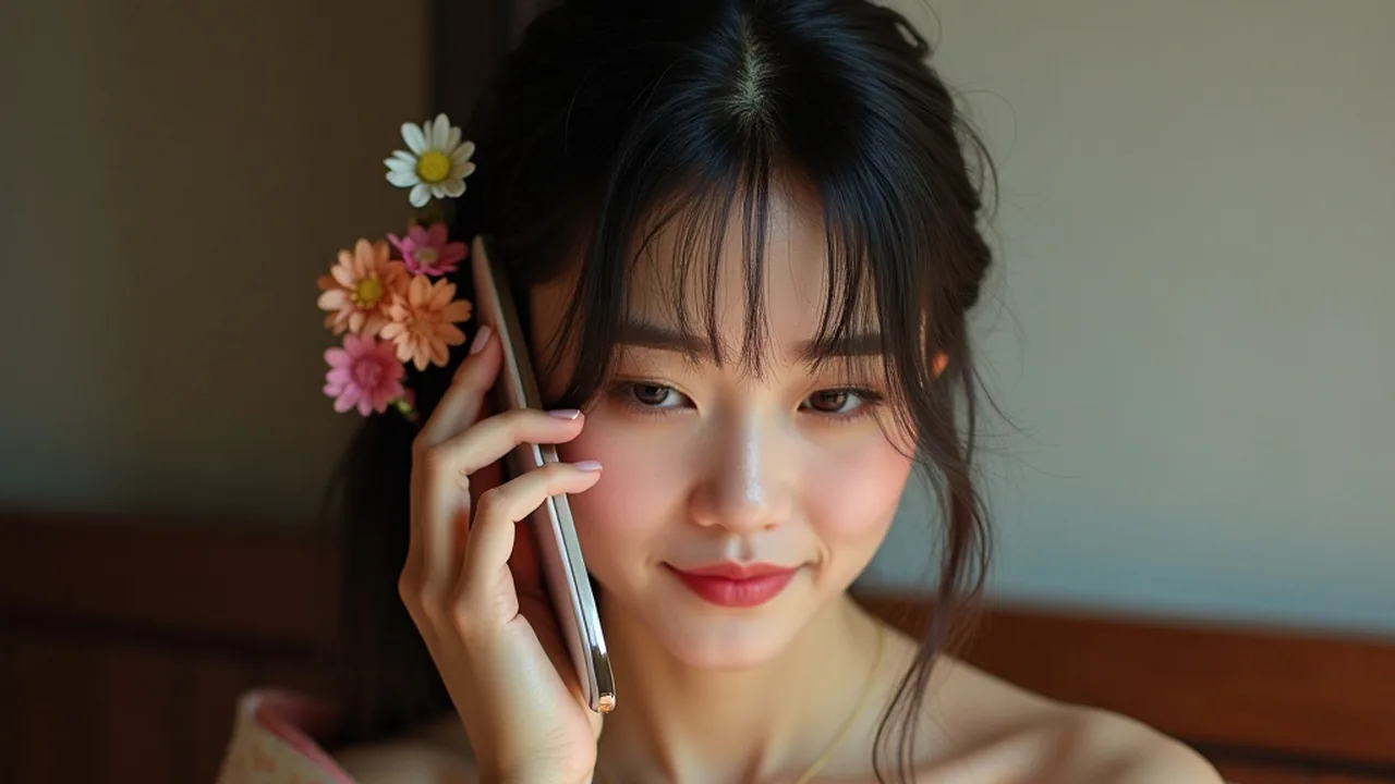 玄关礼仪动作中的浴衣女性特写
