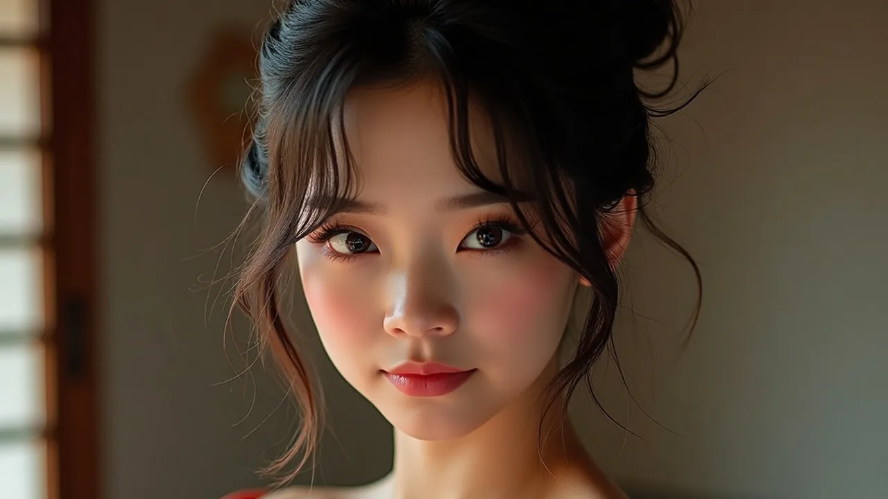 警惕按住传单的浴衣女性特写