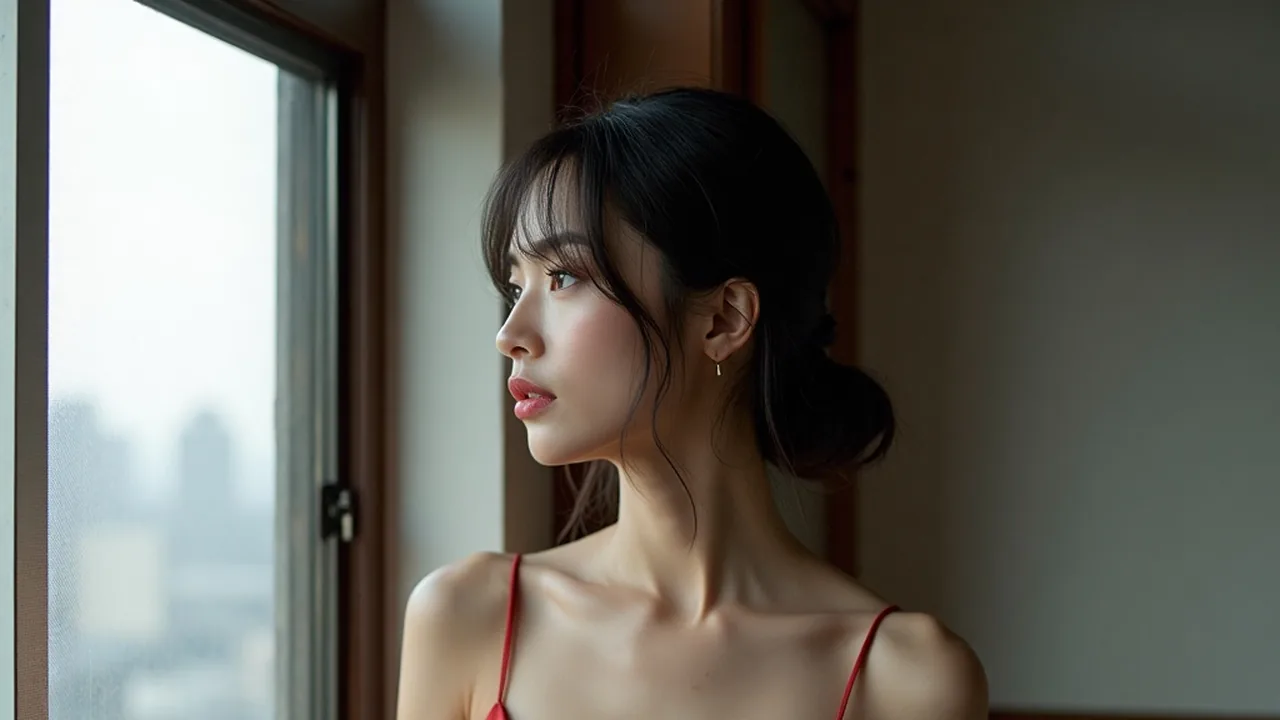 双城窗景前缎裙女性特写