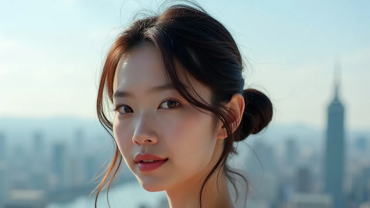 天际线前持空白地图的浴衣女性